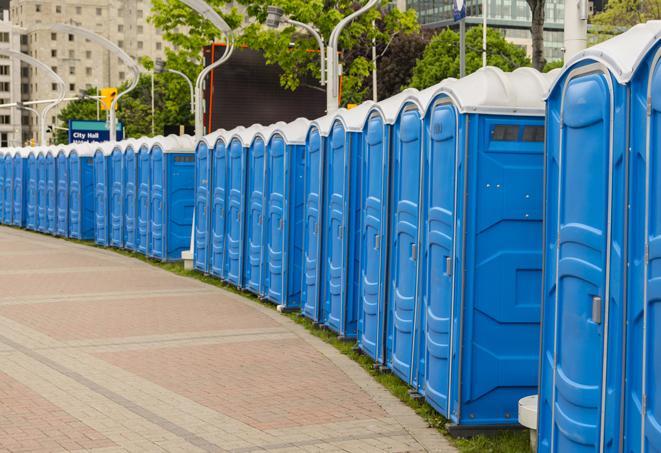 a row of sleek and modern portable restrooms at a special outdoor event in Draper